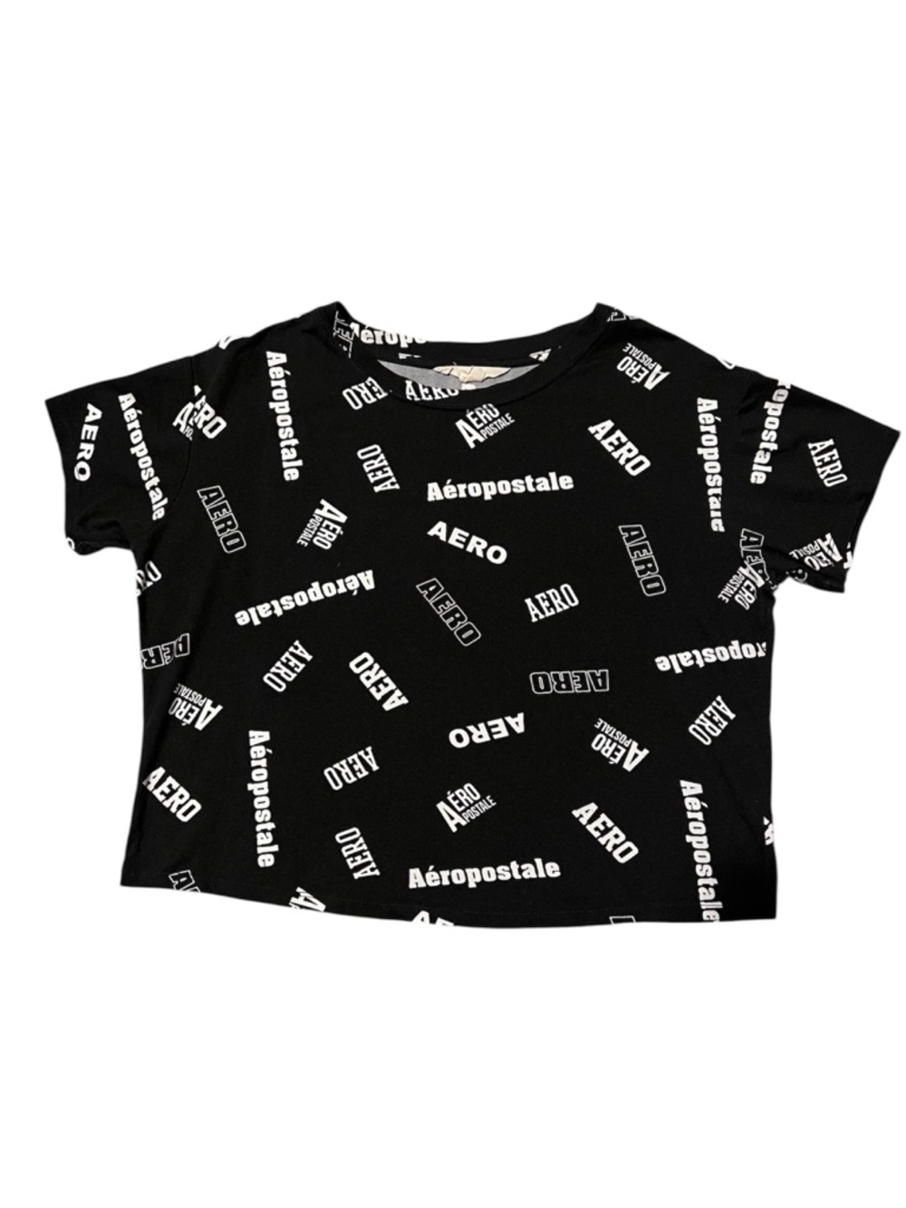 Aeropostale Black Cropped Logo Tee with White Print